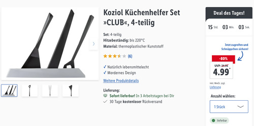 Koziol 4-tlg. Küchenhelfer Set "CLUB" (Kochlöffel, Pfannenwender, Zange, Halter) Koziol 4-tlg. Küchenhelfer Set "CLUB" (Kochlöffel, Pfannenwender, Zange, Halter)