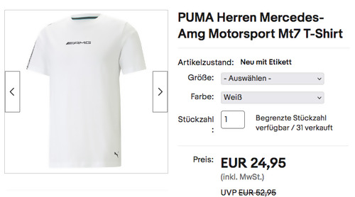 PUMA Herren Mercedes-AMG Motorsport MT7 T-Shirt in Schwarz oder Weiß, XS-2XL PUMA Herren Mercedes-AMG Motorsport MT7 T-Shirt in Schwarz oder Weiß, XS-2XL