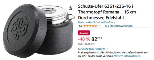 Schulte-Ufer 6361-236-16 i Thermotopf Romana i 16 cm, Edelstahl Schulte-Ufer 6361-236-16 i Thermotopf Romana i 16 cm, Edelstahl