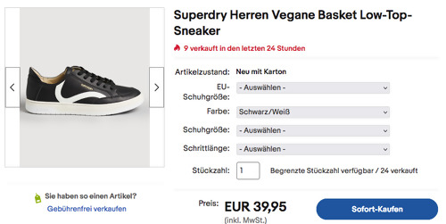 Superdry Herren Vegane Basket Low-Top-Sneaker, versch. Farben und Größen (41 - 45) Superdry Herren Vegane Basket Low-Top-Sneaker, versch. Farben und Größen (41 - 45)