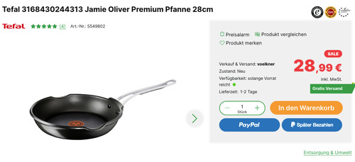 Tefal by Jamie Oliver E21106 28cm Premium Aluguss-Pfanne, Tefal Titanium Pro Antihaftversiegelung Tefal by Jamie Oliver E21106 28cm Premium Aluguss-Pfanne, Tefal Titanium Pro Antihaftversiegelung