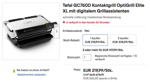 Tefal GC760D OptiGrill Elite XL Kontaktgrill (digitaler Grillassistent, 2200 W) Tefal GC760D OptiGrill Elite XL Kontaktgrill (digitaler Grillassistent, 2200 W)