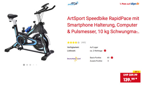 ArtSport Speedbike RapidPace - Fahrrad Heimtrainer mit 10 kg Schwungrad ArtSport Speedbike RapidPace - Fahrrad Heimtrainer mit 10 kg Schwungrad