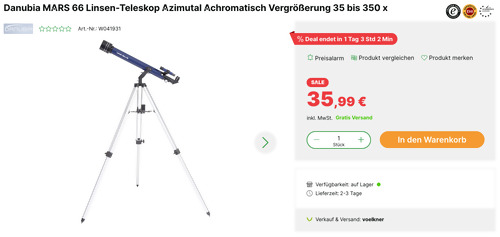 Danubia MARS 66 Linsen-Teleskop (Azimutal, Vergrößerung 35 bis 350 x) Danubia MARS 66 Linsen-Teleskop (Azimutal, Vergrößerung 35 bis 350 x)