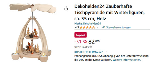 Dekohelden24 Tischpyramide mit Winterfiguren, ca. 35 cm hoch - jetzt 31% billiger