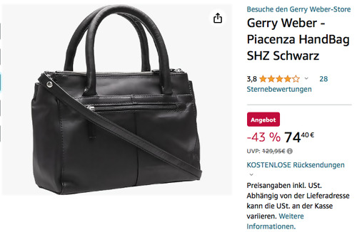 Gerry Weber Piacenza HandBag SHZ in Schwarz (Leder, 26x19x11 cm) Gerry Weber Piacenza HandBag SHZ in Schwarz (Leder, 26x19x11 cm)