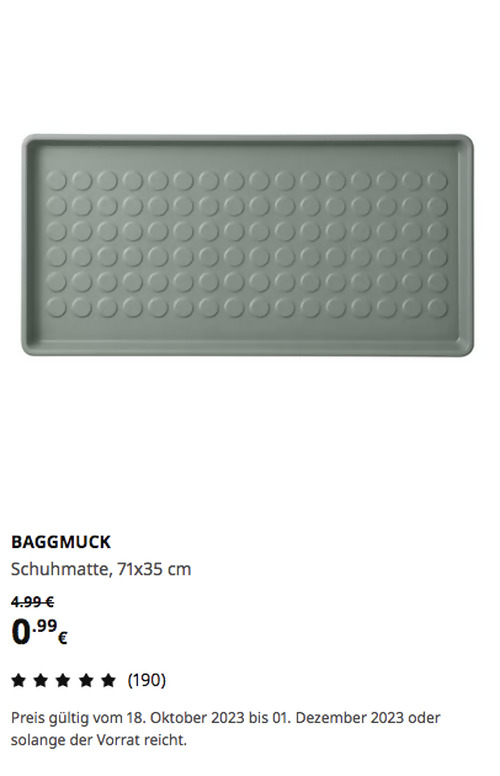 IKEA Braunschweig - BAGGMUCK Schuhmatte, drinnen/draußen/graugrün, 71x35 cm