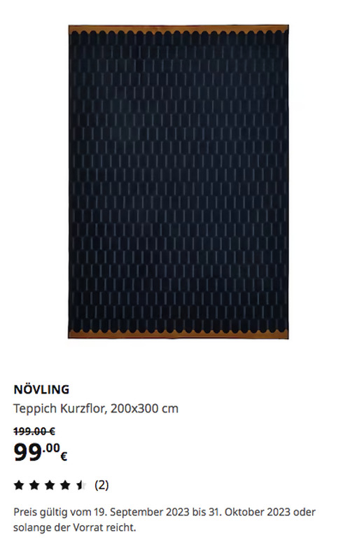 IKEA Braunschweig - NÖVLING Teppich Kurzflor, dunkelblau/ocker, 200x300 cm - jetzt 50% billiger