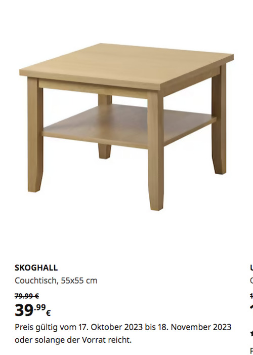 IKEA Dortmund - SKOGHALL Couchtisch, Eiche, 55x55 cm - jetzt 50% billiger