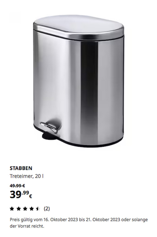 IKEA Erfurt - STABBEN Treteimer, Edelstahl, 20 l - jetzt 20% billiger