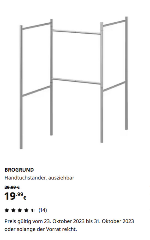 IKEA Hamburg-Moorfleet - BROGRUND Handtuchständer, ausziehbar, Edelstahl - jetzt 33% billiger