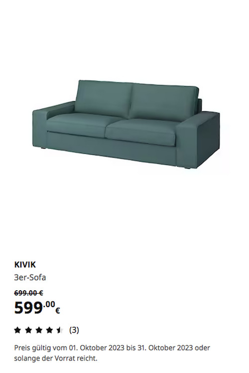 IKEA Kamen - KIVIK 3er-Sofa, Kelinge grautürkis - jetzt 14% billiger IKEA Kamen - KIVIK 3er-Sofa, Kelinge grautürkis - jetzt 14% billiger