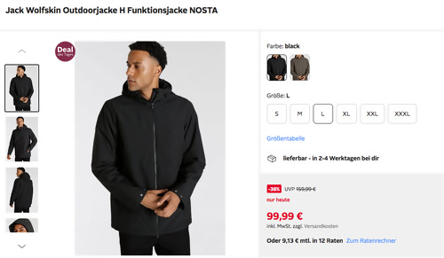 Jack Wolfskin Herren Outdoorjacke NOSTA in Schwarz oder Cold Coffee, S -XXXL Jack Wolfskin Herren Outdoorjacke NOSTA in Schwarz oder Cold Coffee, S -XXXL