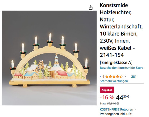 Konstsmide 2141-154 Holzleuchter "Winterlandschaft", 10 klare Birnen - jetzt 16% billiger