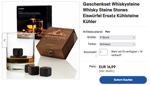 Lumaland 9 x Whiskysteine aus Granit in Holzbox - jetzt 15% billiger