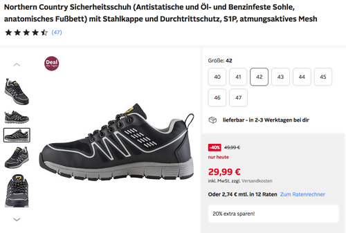 Northern Country S1P-Sicherheitsschuh mit Stahlkappe und Durchtrittschutz, 40-47 Northern Country S1P-Sicherheitsschuh mit Stahlkappe und Durchtrittschutz, 40-47