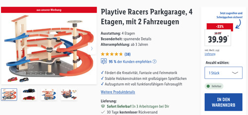 Etagen 2 (-30%) Playtive Racers ... Parkgarage für 4 45,95€ mit