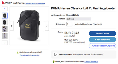 PUMA Herren Classics Lv8 Pu Umhängebeutel in Schwarz PUMA Herren Classics Lv8 Pu Umhängebeutel in Schwarz