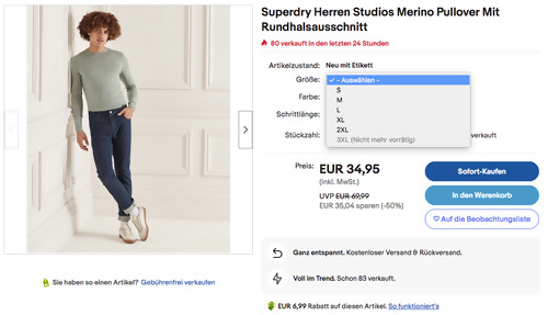 Superdry Herren Studios Merino Pullover Mit Rundhalsausschnitt, versch. Farben und Größen (S - 2 XL) Superdry Herren Studios Merino Pullover Mit Rundhalsausschnitt, versch. Farben und Größen (S - 2 XL)