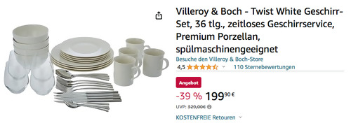Villeroy & Boch 36 tlg. Twist White Geschirr-Set, Premium Porzellan - jetzt 39% billiger Villeroy & Boch 36 tlg. Twist White Geschirr-Set, Premium Porzellan - jetzt 39% billiger