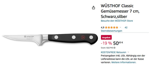 WÜSTHOF Classic Gemüsemesser 7 cm - jetzt 19% billiger WÜSTHOF Classic Gemüsemesser 7 cm - jetzt 19% billiger
