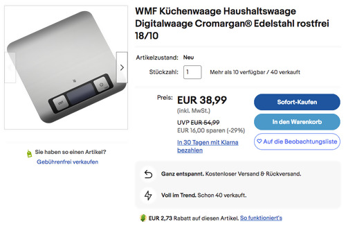 WMF 20x20 cm Digitale Küchenwaage aus Edelstahl - jetzt 18% billiger WMF 20x20 cm Digitale Küchenwaage aus Edelstahl - jetzt 18% billiger