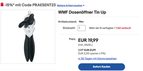 WMF Dosenöffner Tin Up (20 cm, Aufhängeöse, Kapselheber) - jetzt 15% billiger