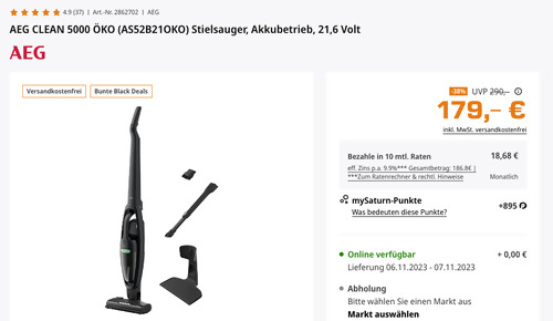 AEG CLEAN 5000 ÖKO (AS52B21OKO) 2in1-Akku-Staubsauger, 21,6 Volt - jetzt 31% billiger