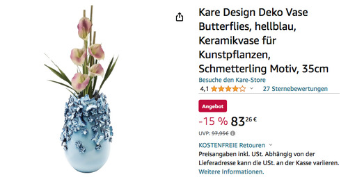 Kare Design 60463 Deko Vase "Butterflies", 35cm Keramikvase - jetzt 15% billiger
