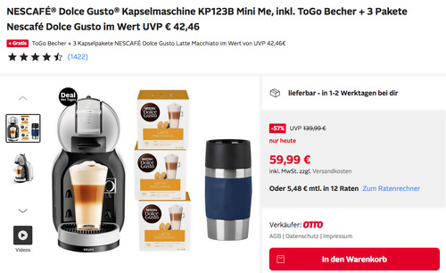 NESCAFÉ Dolce Gusto Kapselmaschine KP123B Mini Me inkl. ToGo Becher + 3 Pakete Nescafé Dolce Gusto NESCAFÉ Dolce Gusto Kapselmaschine KP123B Mini Me inkl. ToGo Becher + 3 Pakete Nescafé Dolce Gusto