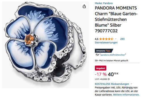 Pandora 790777C02 Charm "Blaue Garten-Stiefmütterchen Blume" Pandora 790777C02 Charm "Blaue Garten-Stiefmütterchen Blume"