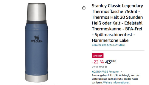 Stanley Classic Legendary Thermosflasche 750ml in Hammertone Lake Stanley Classic Legendary Thermosflasche 750ml in Hammertone Lake