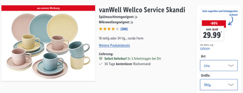vanWell Wellco 18 tlg. Kaffee-Set "Skandi", versch. Farben vanWell Wellco 18 tlg. Kaffee-Set "Skandi", versch. Farben