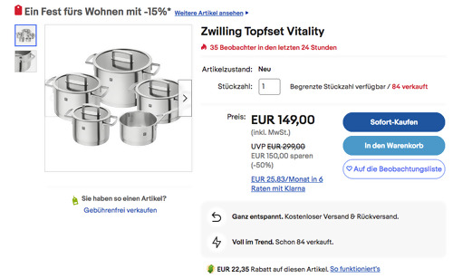 Zwilling 5-tlg. Topfset Vitality, 4 Deckel Zwilling 5-tlg. Topfset Vitality, 4 Deckel