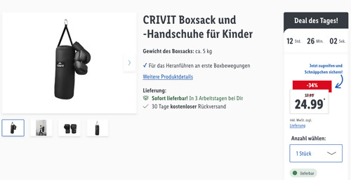 CRIVIT Boxsack und -Handschuhe für Kinder, ca. 5 kg Boxsack CRIVIT Boxsack und -Handschuhe für Kinder, ca. 5 kg Boxsack