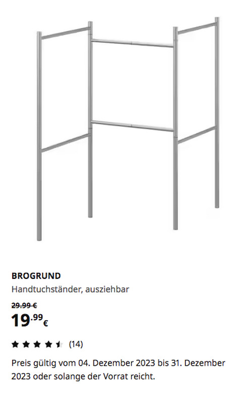 IKEA Hamburg-Moorfleet - BROGRUND Handtuchständer, ausziehbar, Edelstahl, 124-155 cm - jetzt 33% billiger IKEA Hamburg-Moorfleet - BROGRUND Handtuchständer, ausziehbar, Edelstahl, 124-155 cm - jetzt 33% billiger