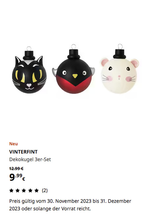 IKEA Hannover EXPO-Park - VINTERFINT Dekokugel 3er-Set, Tiere IKEA Hannover EXPO-Park - VINTERFINT Dekokugel 3er-Set, Tiere