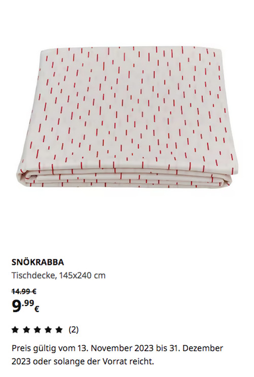 IKEA Kassel - SNÖKRABBA Tischdecke, gemustert leuchtend rot/weiß, 145x240 cm IKEA Kassel - SNÖKRABBA Tischdecke, gemustert leuchtend rot/weiß, 145x240 cm
