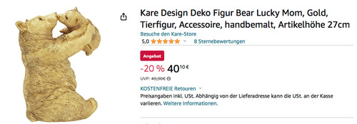 Kare Design 53443 Goldene Deko Figur "Bear Lucky Mom", 27cm - jetzt 12% billiger