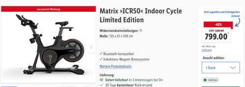 Matrix "ICR50" Indoor Cycle Limited Edition, 11 Widerstandseinstellungen Matrix "ICR50" Indoor Cycle Limited Edition, 11 Widerstandseinstellungen