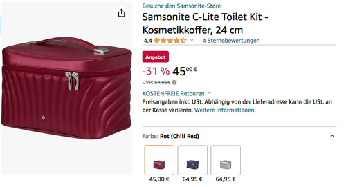 Samsonite C-Lite Toilet Kit - Kosmetikkoffer in Chili Red, 24 x 14 x 16 cm - jetzt 25% billiger Samsonite C-Lite Toilet Kit - Kosmetikkoffer in Chili Red, 24 x 14 x 16 cm - jetzt 25% billiger