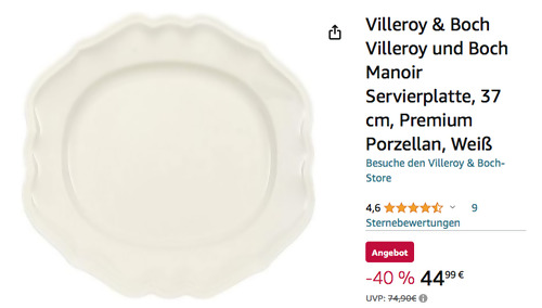 Villeroy & Boch 37 cm Manoir Servierplatte in Weiß, Premium Porzellan Villeroy & Boch 37 cm Manoir Servierplatte in Weiß, Premium Porzellan