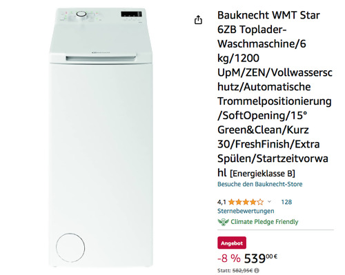 Bauknecht WMT Star 6ZB Toplader-Waschmaschine (6 kg, 1200 U/min, EEK B) - jetzt 8% billiger