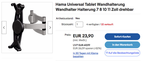 Hama 108367 Universal Tablet Wandhalterung, drehbar - jetzt 12% billiger