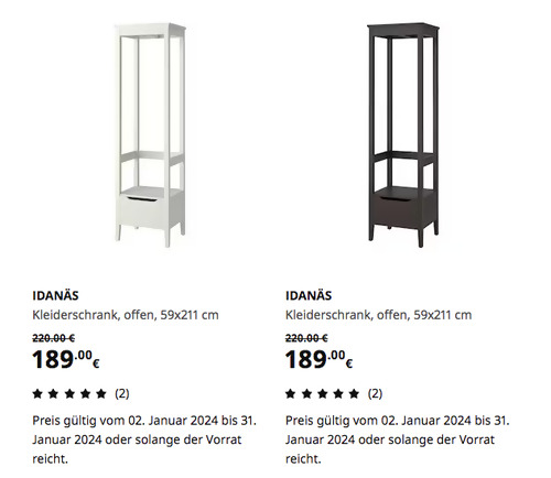 IKEA Brinkum - IDANÄS Kleiderschrank, offen, 59x211 cm, weiß oder schwarz - jetzt 14% billiger IKEA Brinkum - IDANÄS Kleiderschrank, offen, 59x211 cm, weiß oder schwarz - jetzt 14% billiger