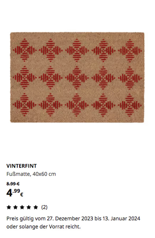 IKEA Duisburg - VINTERFINT Fußmatte mit dekorativen Rauten, rot, 40x60 cm - jetzt 44% billiger