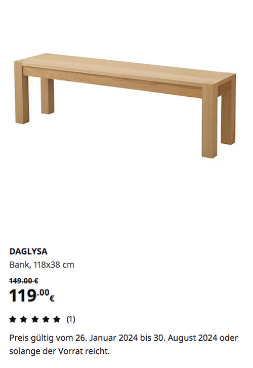 IKEA Frankfurt - DAGLYSA Bank, Eichenfurnier, 118x38 cm - jetzt 20% billiger