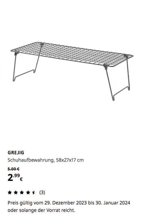 IKEA Hannover EXPO-Park - GREJIG Schuhaufbewahrung, graugrün, 58x27x17 cm - jetzt 40% billiger