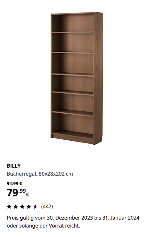 IKEA Köln-Am Butzweilerhof - BILLY Bücherregal, braun Eschenfurnier, 80x28x202 cm - jetzt 16% billiger IKEA Köln-Am Butzweilerhof - BILLY Bücherregal, braun Eschenfurnier, 80x28x202 cm - jetzt 16% billiger