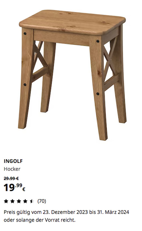 IKEA Kaarst - INGOLF Hocker, Antikbeize, 45 cm hoch - jetzt 33% billiger IKEA Kaarst - INGOLF Hocker, Antikbeize, 45 cm hoch - jetzt 33% billiger